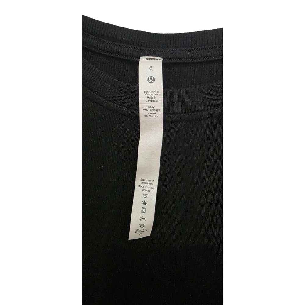 lululemon Black Cropped‎ Drawstring Stretch T-Shirt Short Sleeve Crew Neck 8